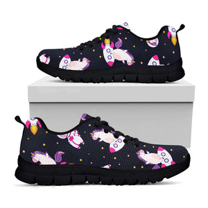 Space Astronaut Unicorn Pattern Print Black Running Shoes