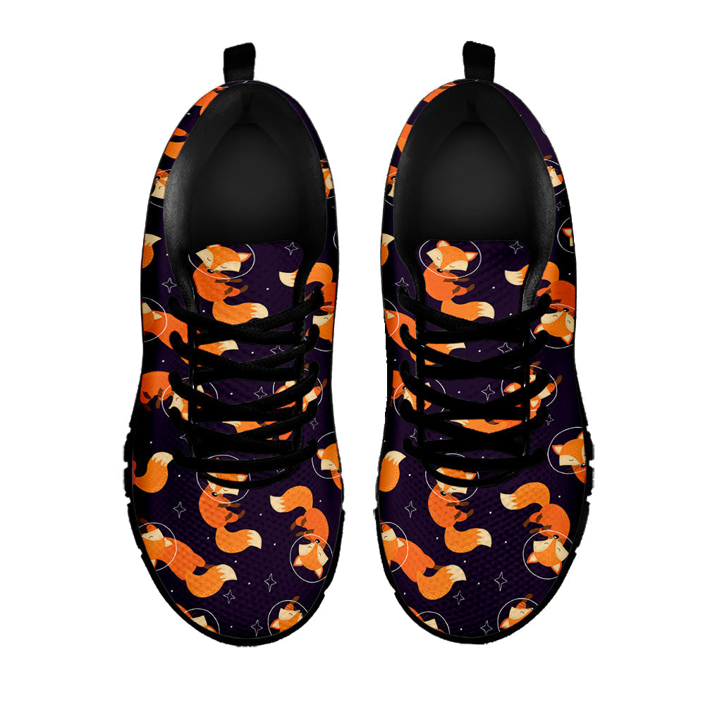 Space Fox Pattern Print Black Running Shoes