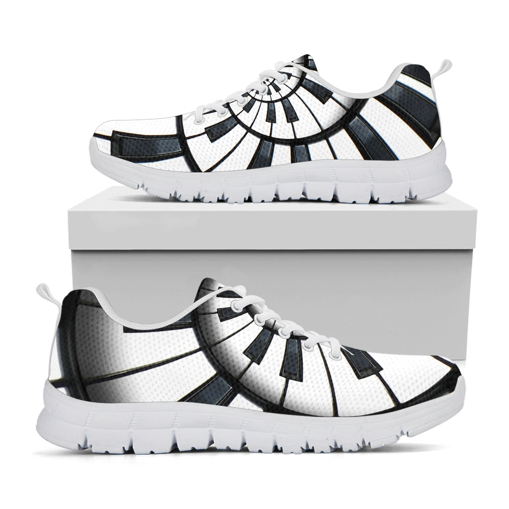 Spiral Piano Keyboard Print White Running Shoes