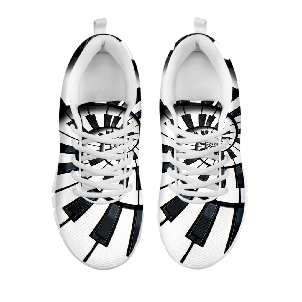 Spiral Piano Keyboard Print White Running Shoes
