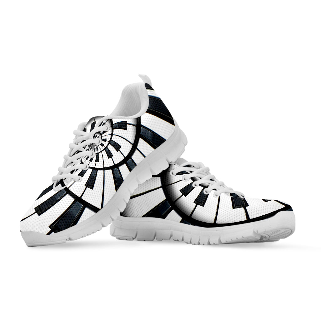 Spiral Piano Keyboard Print White Running Shoes