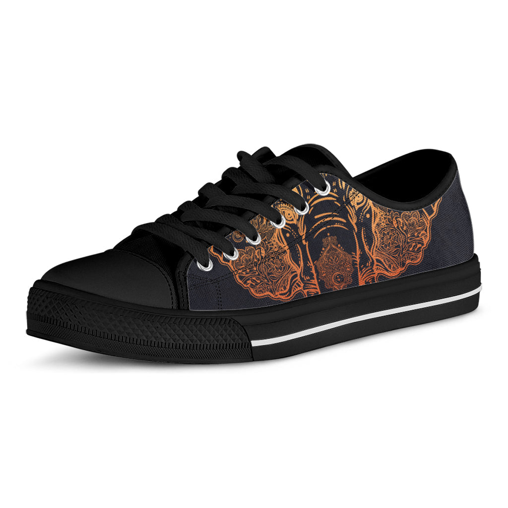 Spiritual Elephant Mandala Print Black Low Top Sneakers