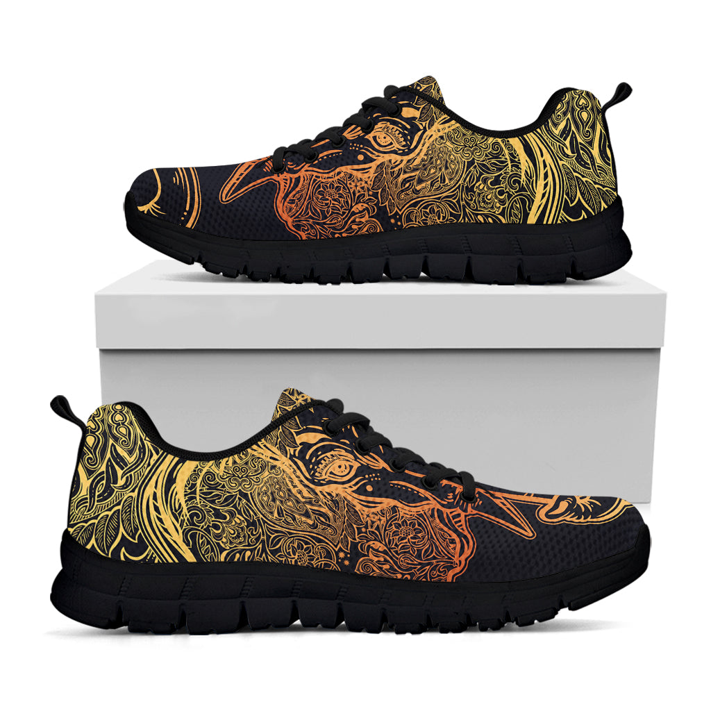 Spiritual Elephant Mandala Print Black Running Shoes
