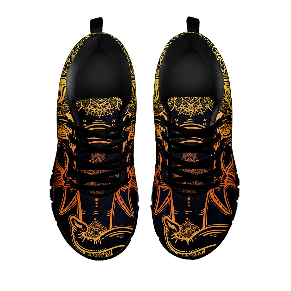 Spiritual Elephant Mandala Print Black Running Shoes