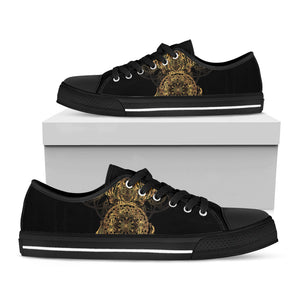 Spiritual Owl With Dreamcatcher Print Black Low Top Sneakers