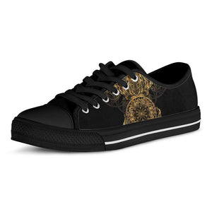 Spiritual Owl With Dreamcatcher Print Black Low Top Sneakers
