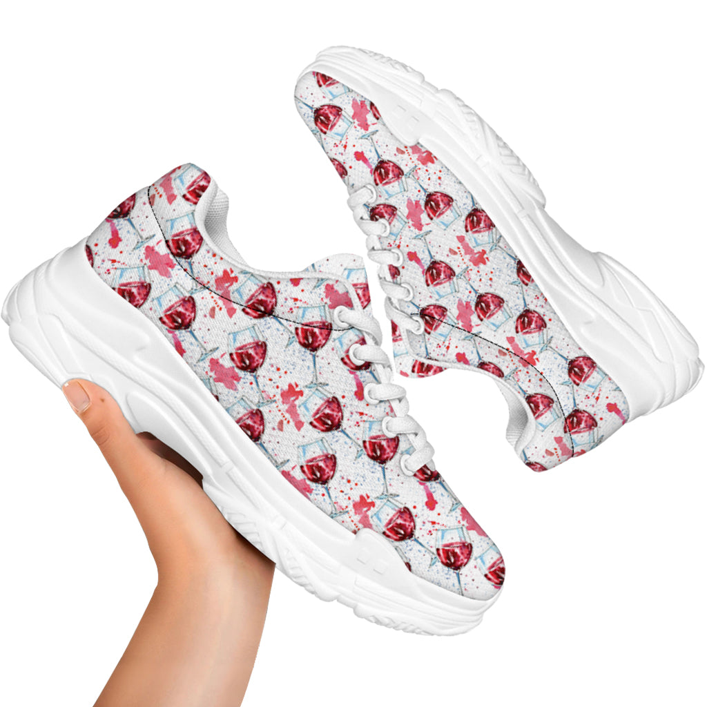 Splash Wine Pattern Print White Chunky Shoes