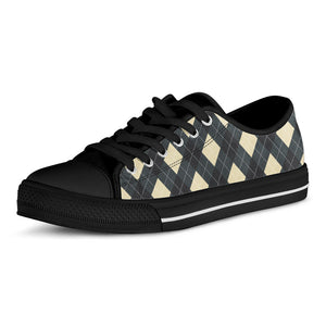 Spruce Blue And Beige Argyle Print Black Low Top Sneakers