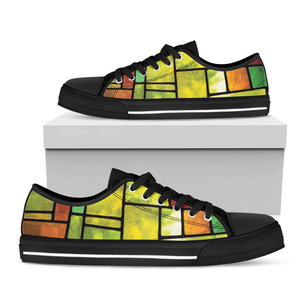 Square Stained Glass Mosaic Print Black Low Top Sneakers