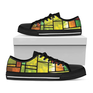 Square Stained Glass Mosaic Print Black Low Top Sneakers