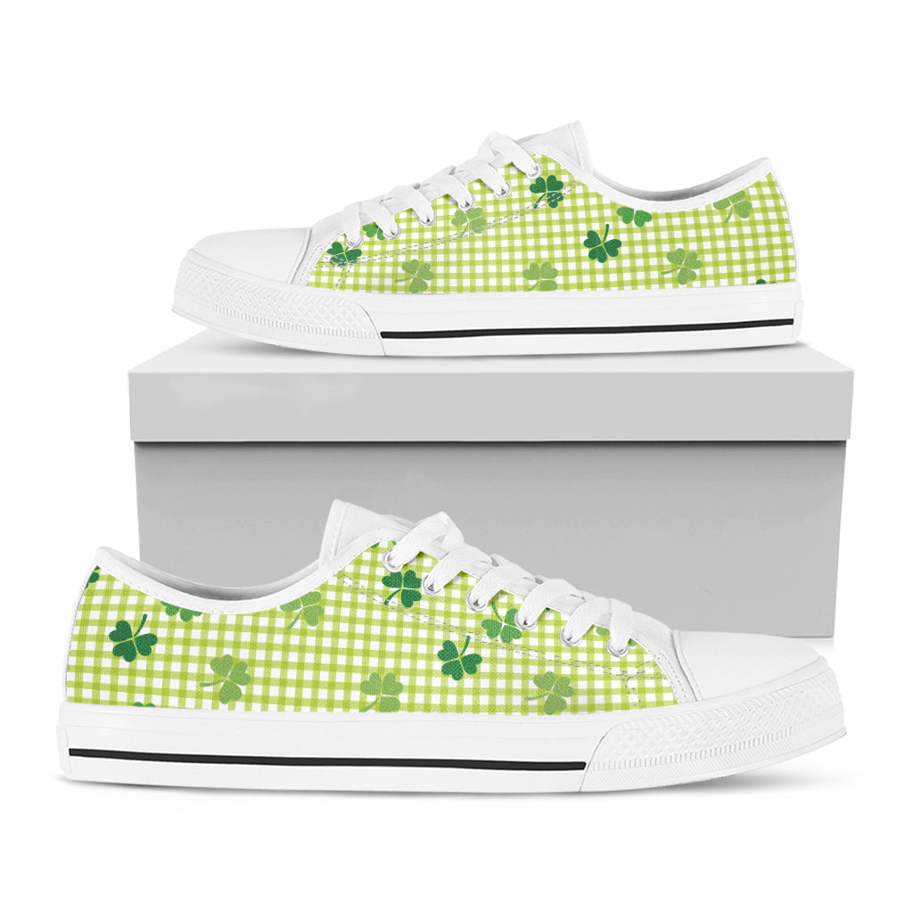 St. Patrick's Day Buffalo Plaid Print White Low Top Sneakers