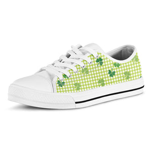 St. Patrick's Day Buffalo Plaid Print White Low Top Sneakers