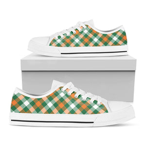 St. Patrick's Day Plaid Pattern Print White Low Top Sneakers