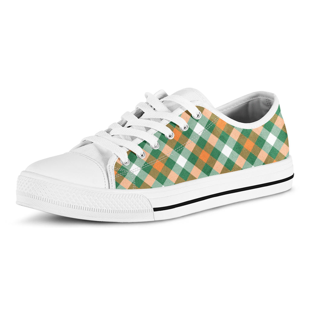 St. Patrick's Day Plaid Pattern Print White Low Top Sneakers