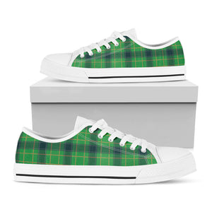 St. Patrick's Day Scottish Plaid Print White Low Top Sneakers