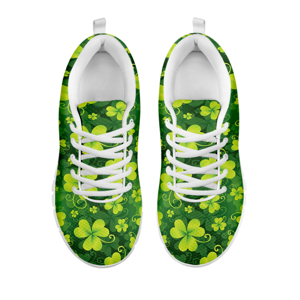 St. Patrick's Day Shamrock Pattern Print White Running Shoes