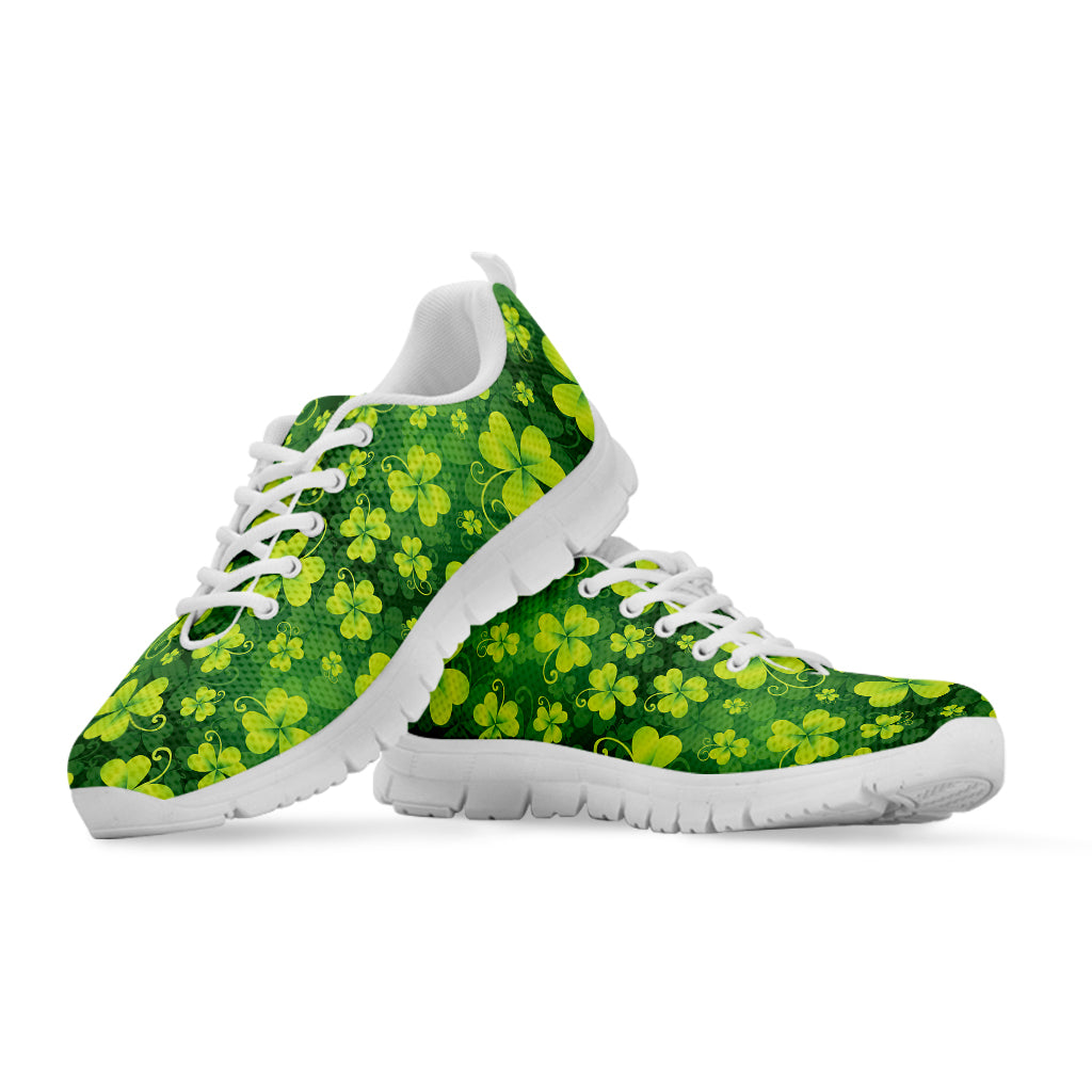 St. Patrick's Day Shamrock Pattern Print White Running Shoes