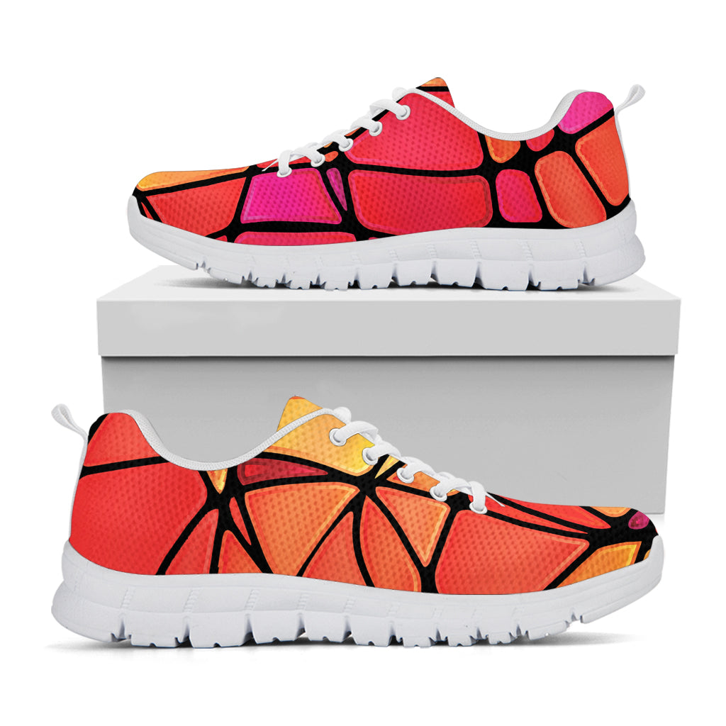 Stained Glass Mosaic Pattern Print White Running Shoes