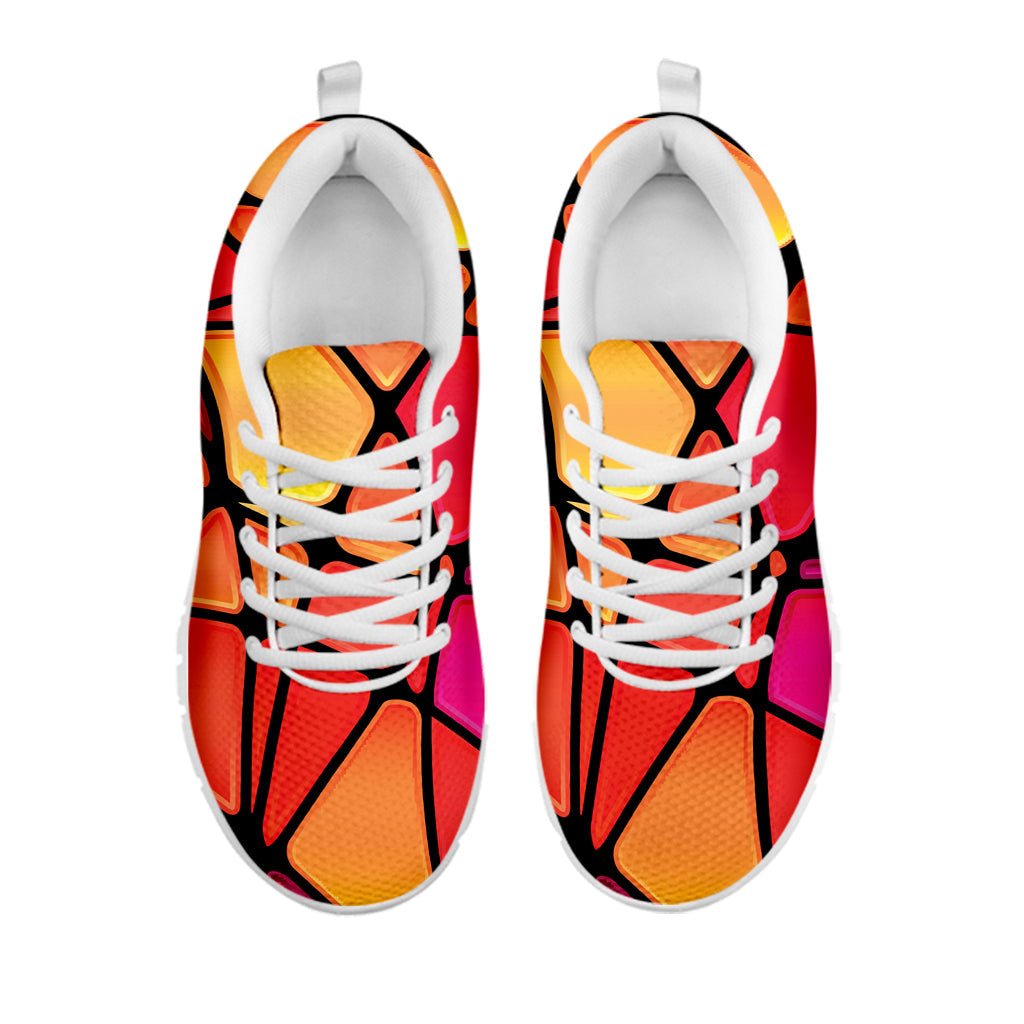 Stained Glass Mosaic Pattern Print White Running Shoes