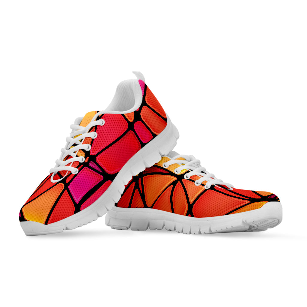 Stained Glass Mosaic Pattern Print White Running Shoes