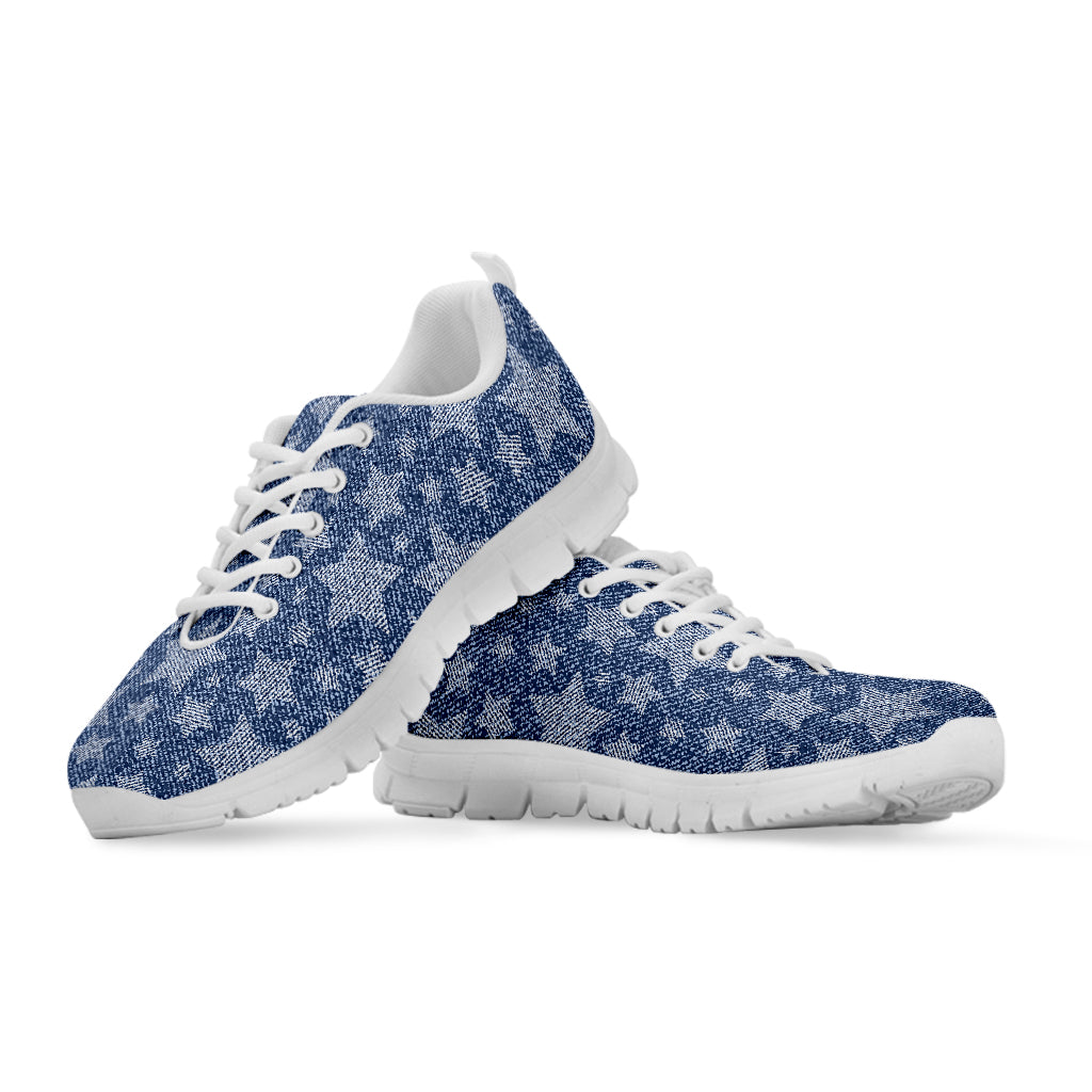 Star Denim Jeans Pattern Print White Running Shoes