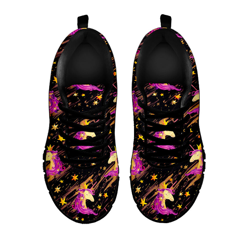 Star Fairy Unicorn Pattern Print Black Running Shoes