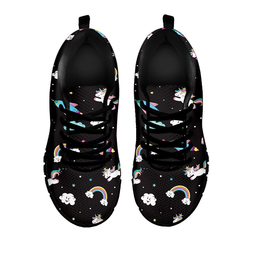 Star Space Unicorn Pattern Print Black Running Shoes