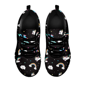 Star Space Unicorn Pattern Print Black Running Shoes