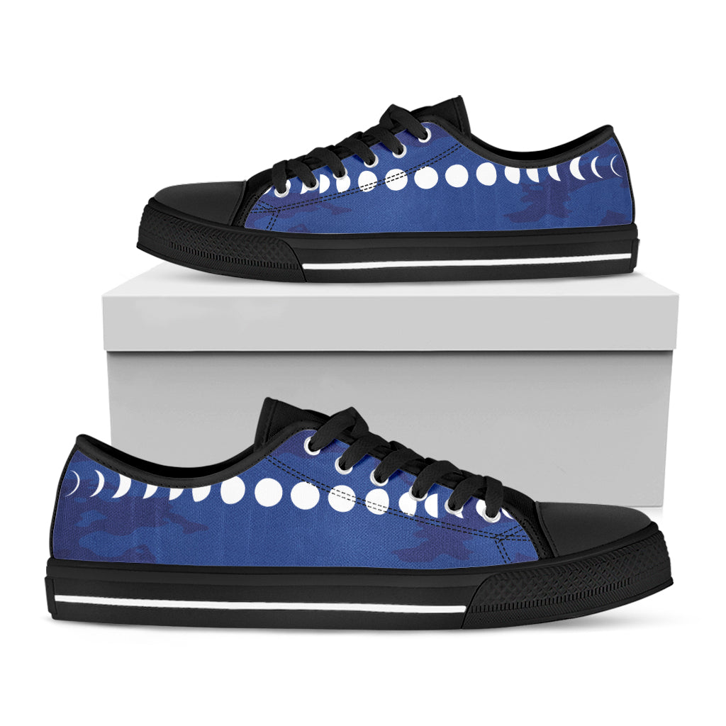 Starry Sky Lunar Phase Print Black Low Top Sneakers