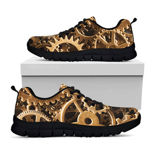 Steampunk Brass Cogs And Gears Print Black Running Shoes
