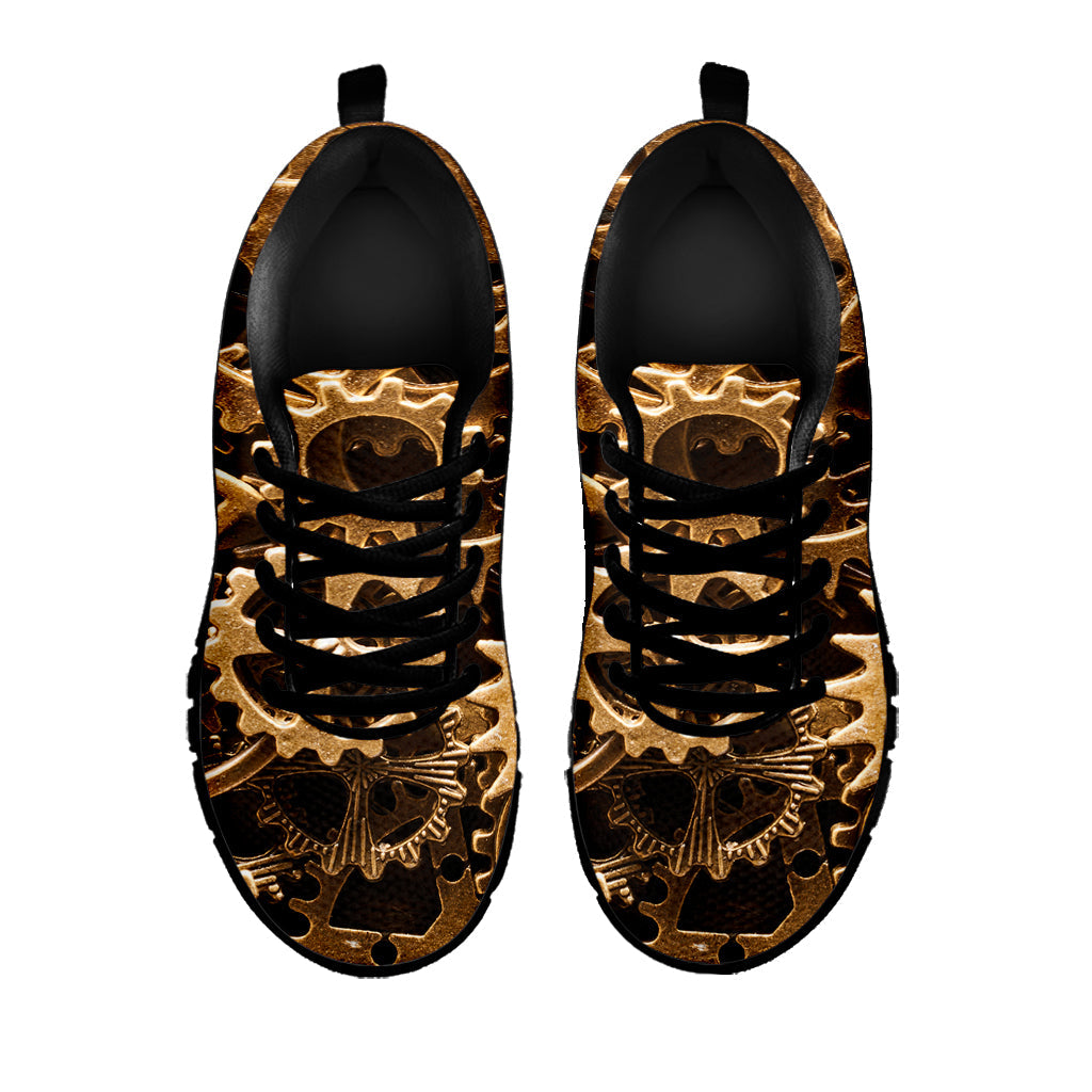 Steampunk Brass Cogs And Gears Print Black Running Shoes