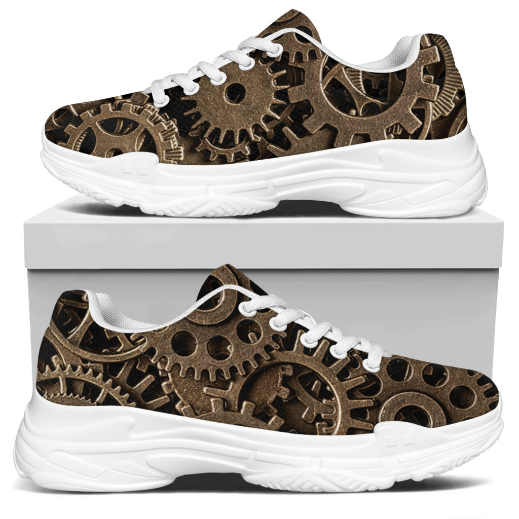 Steampunk Brass Gears And Cogs Print White Chunky Shoes