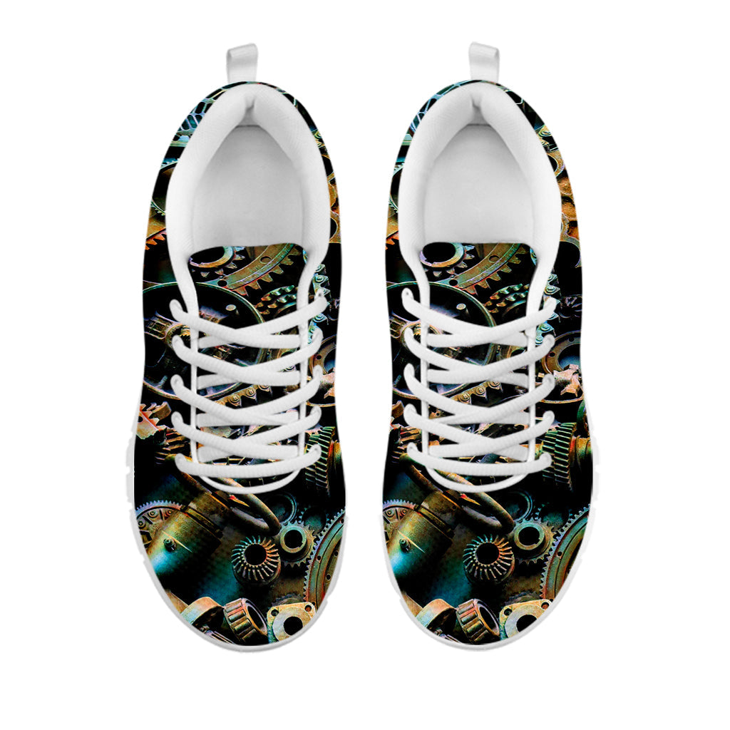 Steampunk Cogs And Gears Print White Running Shoes