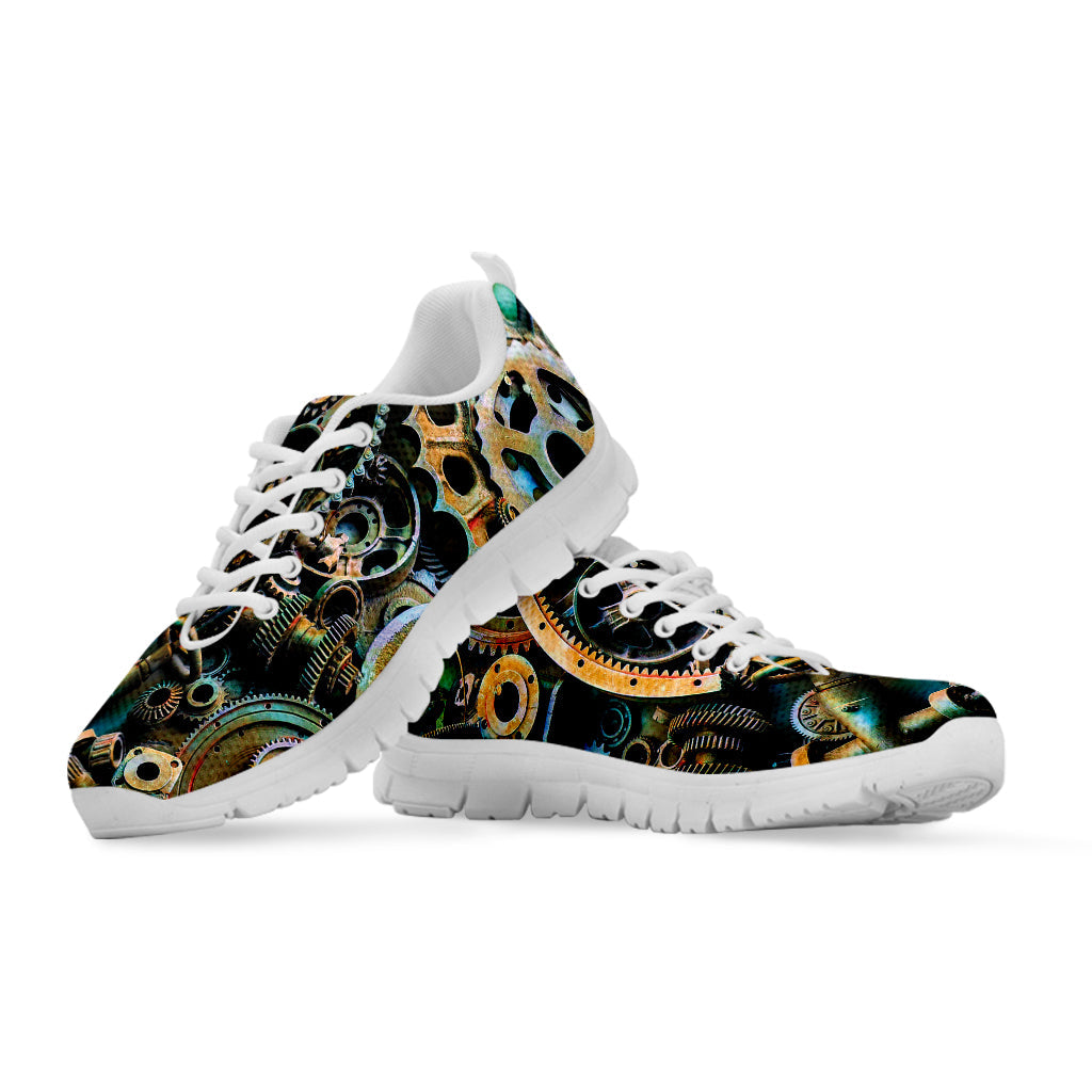 Steampunk Cogs And Gears Print White Running Shoes