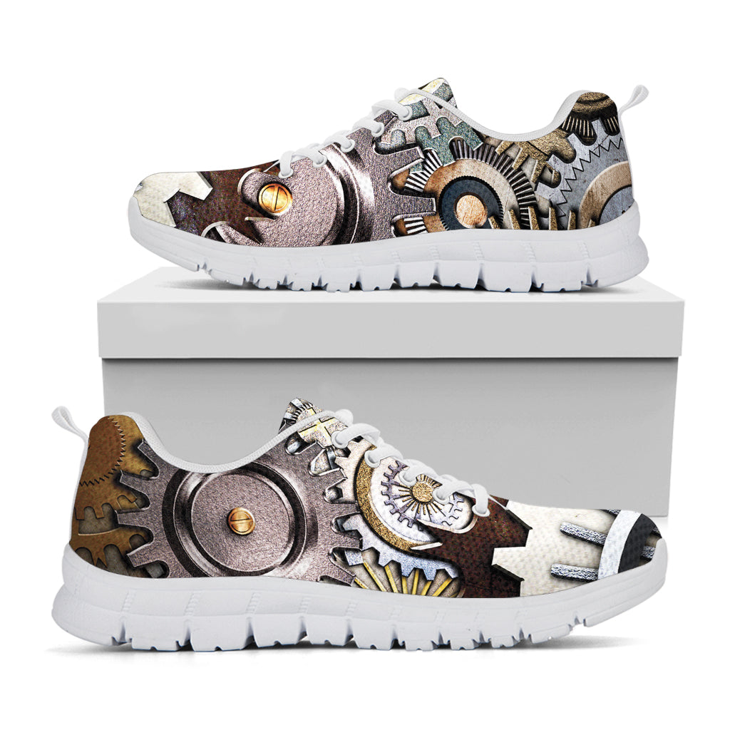 Steampunk Gears And Cogs Print White Running Shoes