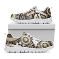 Steampunk Metallic Gears Print White Running Shoes