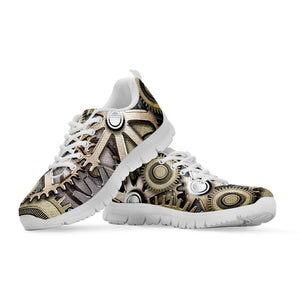 Steampunk Metallic Gears Print White Running Shoes