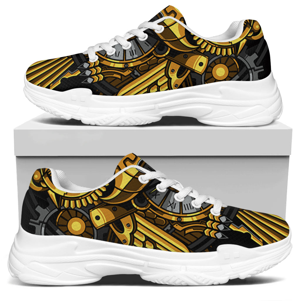 Steampunk Owl Print White Chunky Shoes