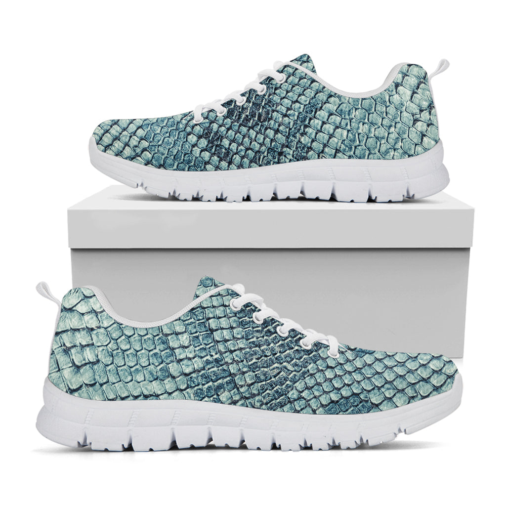 Steel Blue Snakeskin Print White Running Shoes