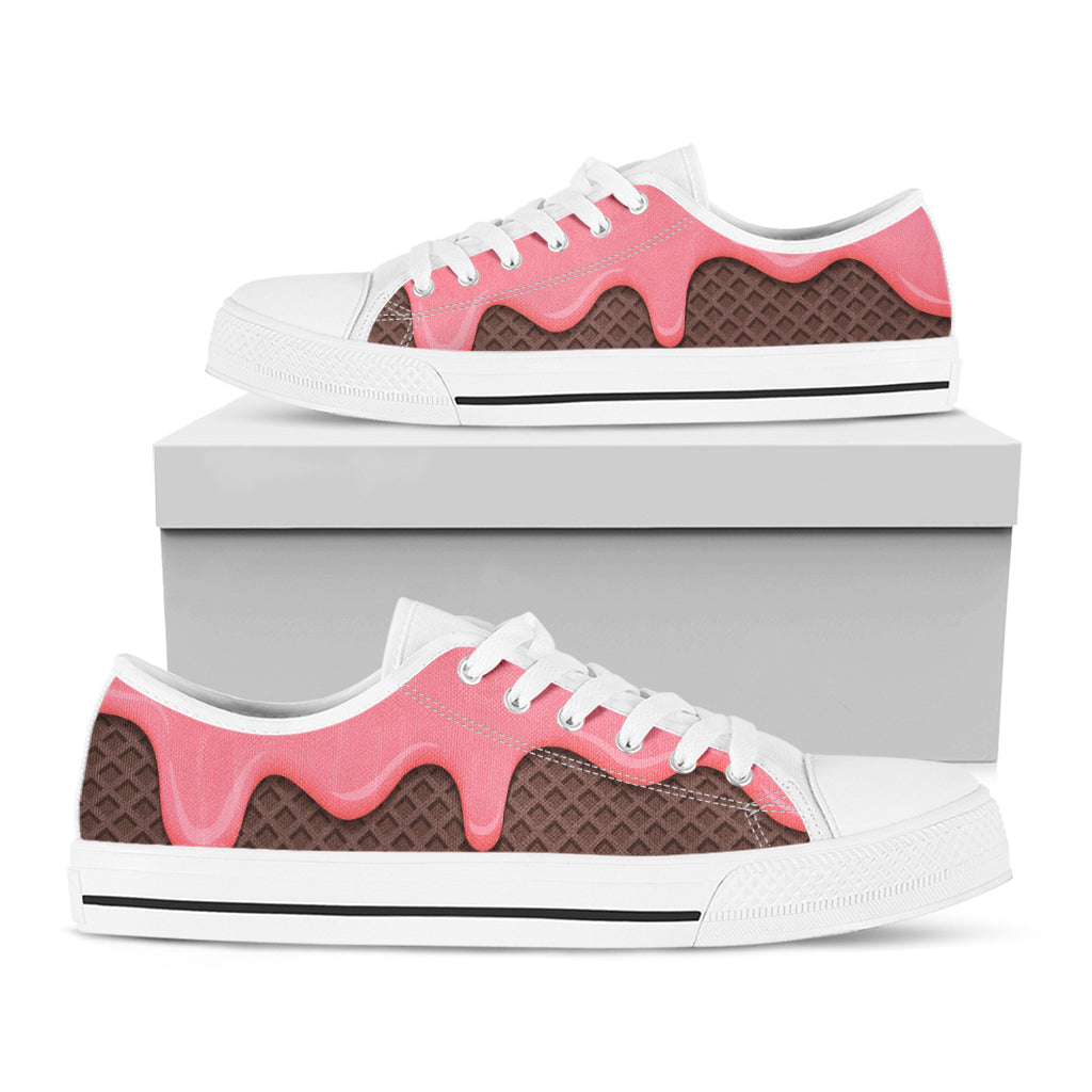 Strawberry Ice Cream Melted Print White Low Top Sneakers