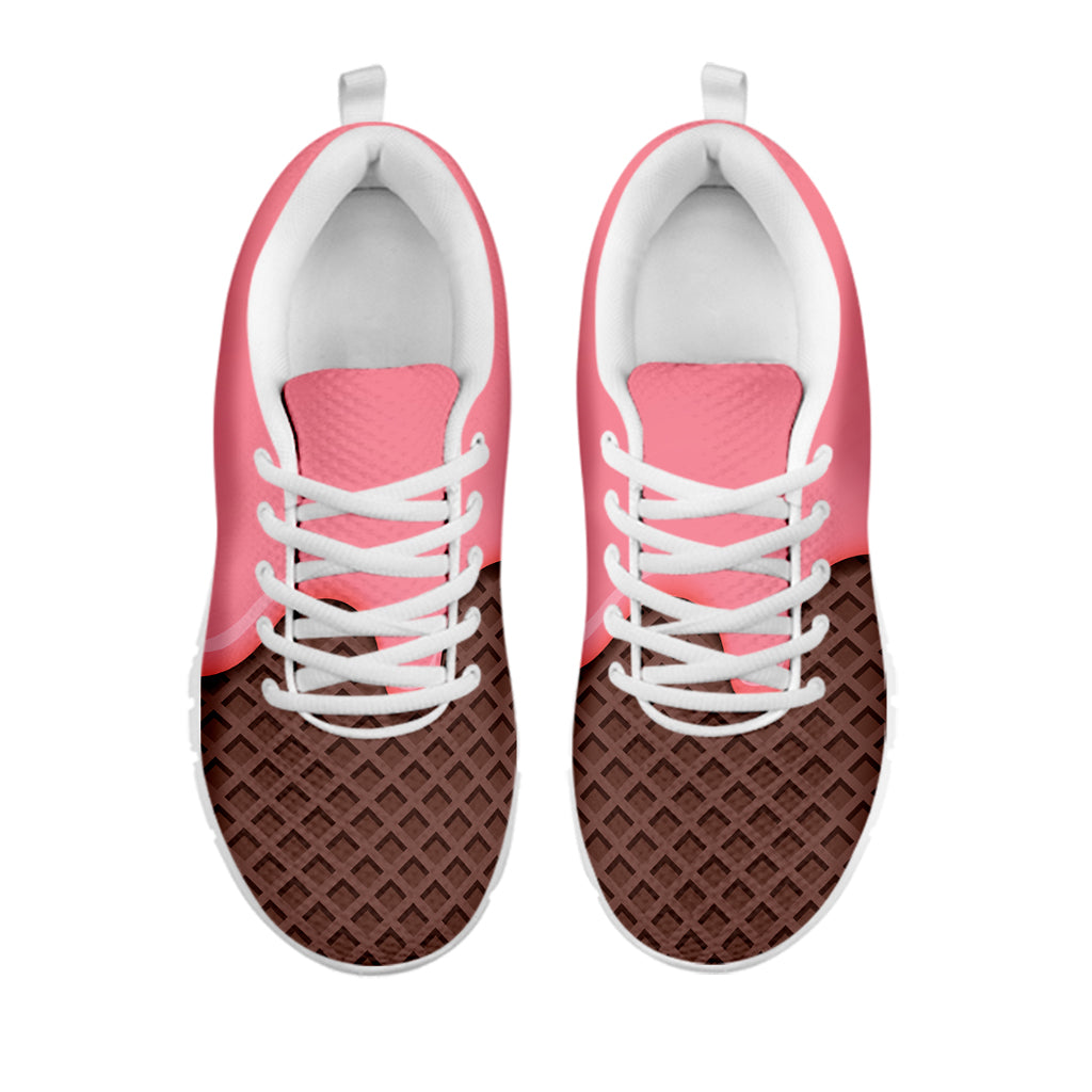 Strawberry Ice Cream Melted Print White Running Shoes