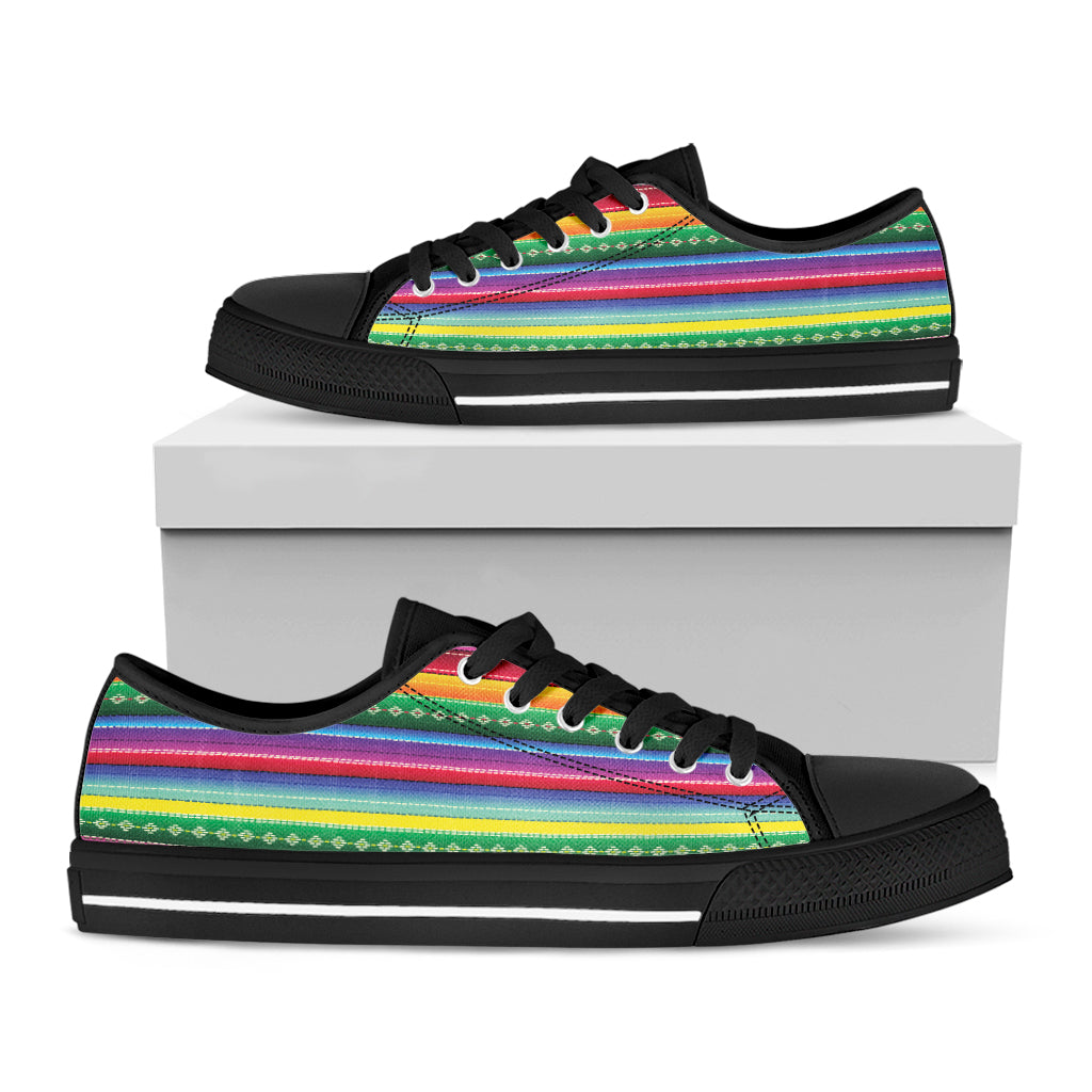 Sugar Skull Mexican Serape Pattern Print Black Low Top Sneakers