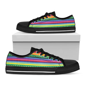 Sugar Skull Mexican Serape Pattern Print Black Low Top Sneakers