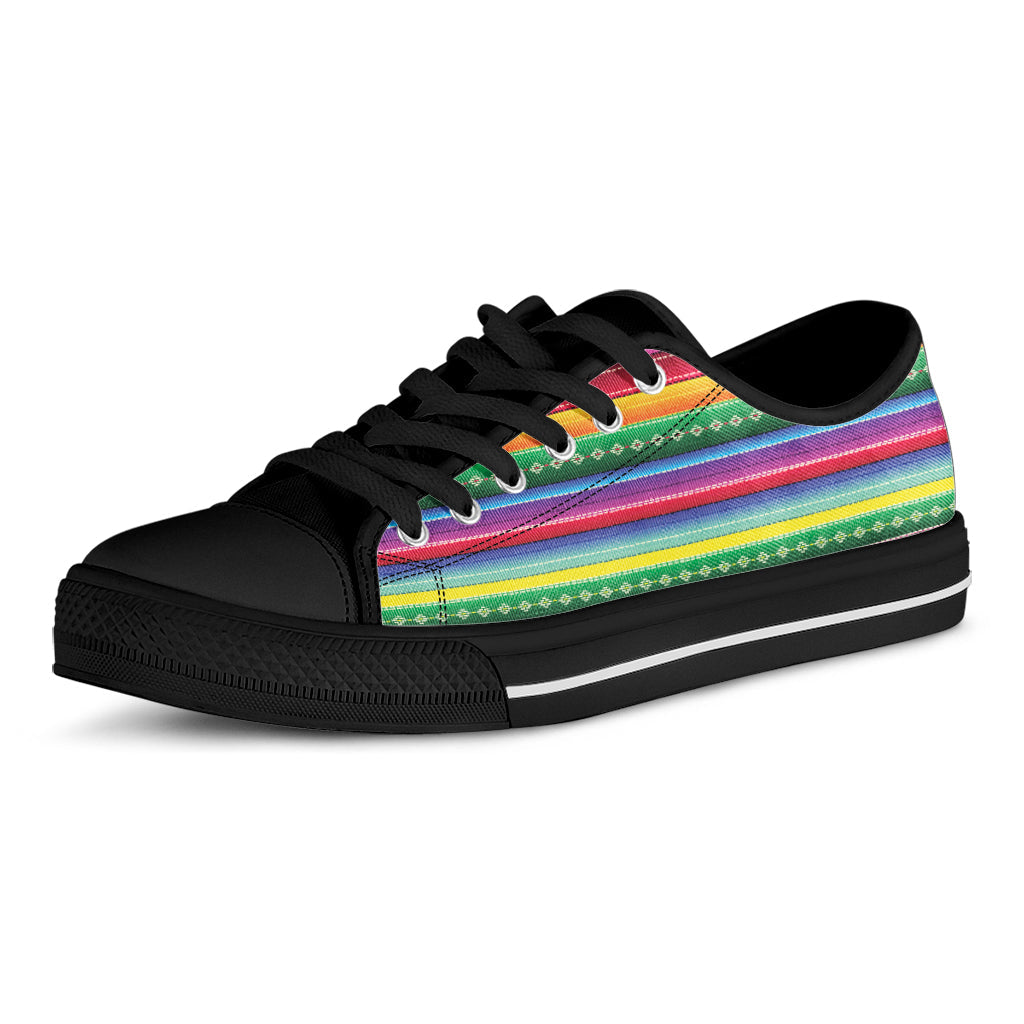 Sugar Skull Mexican Serape Pattern Print Black Low Top Sneakers