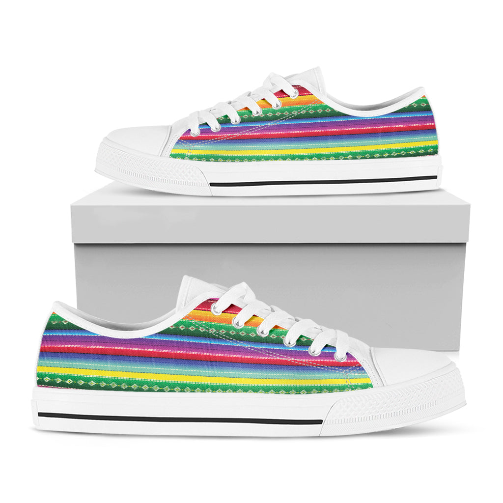 Sugar Skull Mexican Serape Pattern Print White Low Top Sneakers