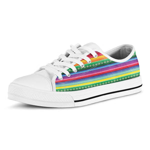 Sugar Skull Mexican Serape Pattern Print White Low Top Sneakers
