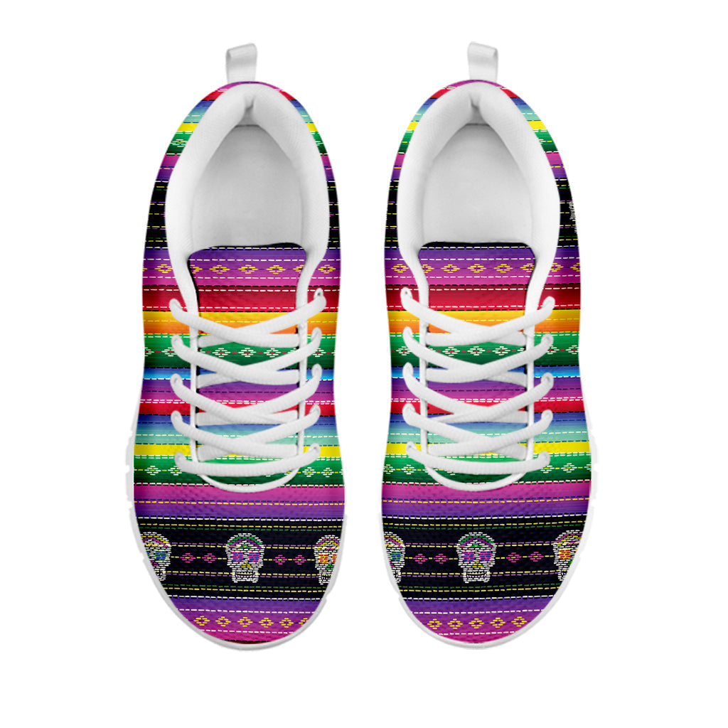 Sugar Skull Mexican Serape Pattern Print White Running Shoes