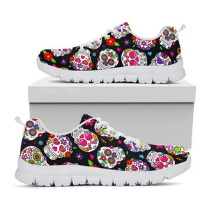 Sugar Skull Pattern Print White Running Shoes