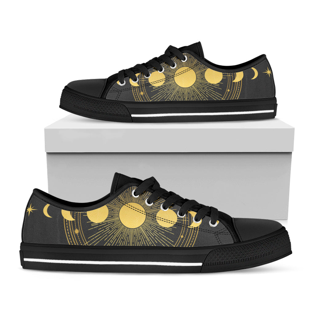 Sun And Moon Phase Print Black Low Top Sneakers