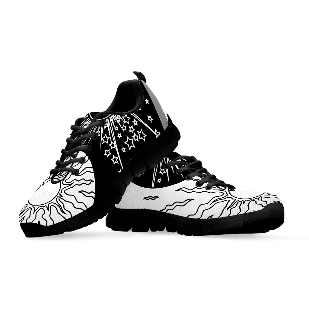 Sun And Moon Yin Yang Print Black Running Shoes